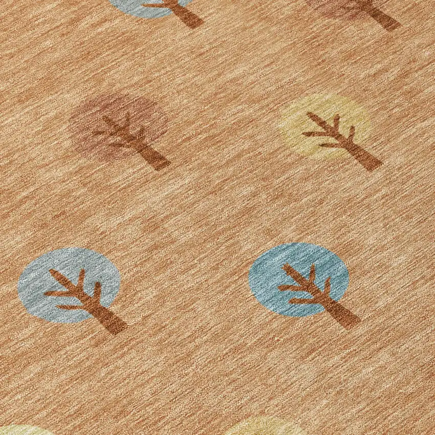 Copper And Teal Blue Geometric Washable Indoor Outdoor Area Rug Photo 6