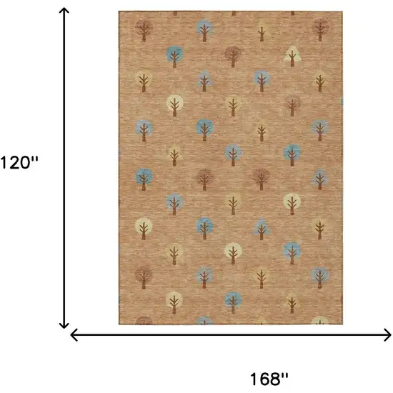 Copper And Teal Blue Geometric Washable Indoor Outdoor Area Rug Photo 7