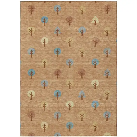 Copper And Teal Blue Geometric Washable Indoor Outdoor Area Rug Photo 2