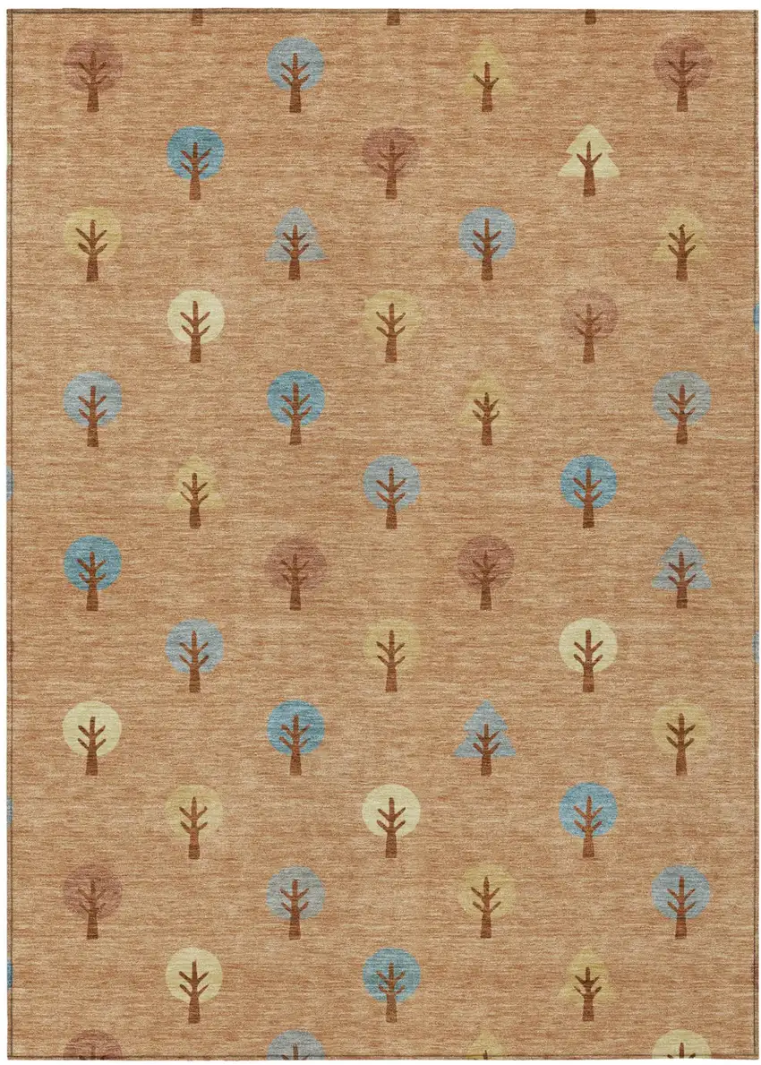 Copper And Teal Blue Geometric Washable Indoor Outdoor Area Rug Photo 2