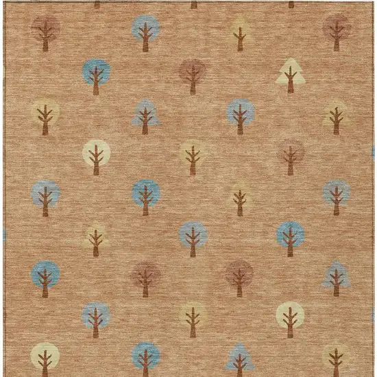 Copper And Teal Blue Geometric Washable Indoor Outdoor Area Rug Photo 4