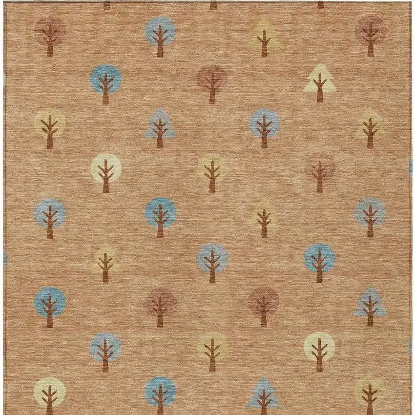 Copper And Teal Blue Geometric Washable Indoor Outdoor Area Rug Photo 4
