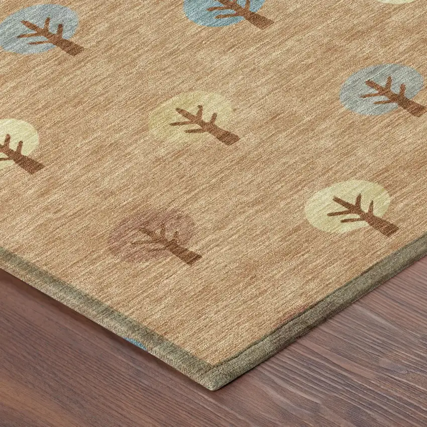 Copper And Teal Blue Geometric Washable Indoor Outdoor Area Rug Photo 5