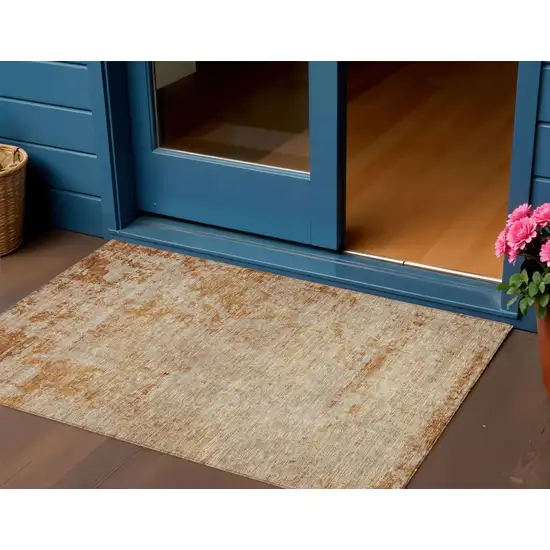 Copper And Terra Cotta Abstract Washable Indoor Outdoor Area Rug Photo 1