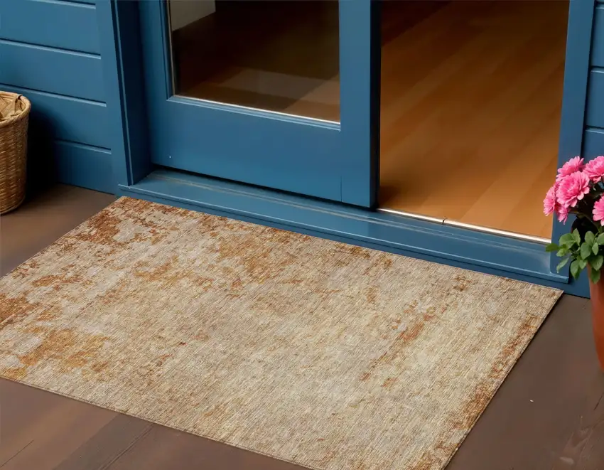Copper And Terra Cotta Abstract Washable Indoor Outdoor Area Rug Photo 1