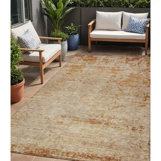 Copper And Terra Cotta Abstract Washable Indoor Outdoor Area Rug Photo 1