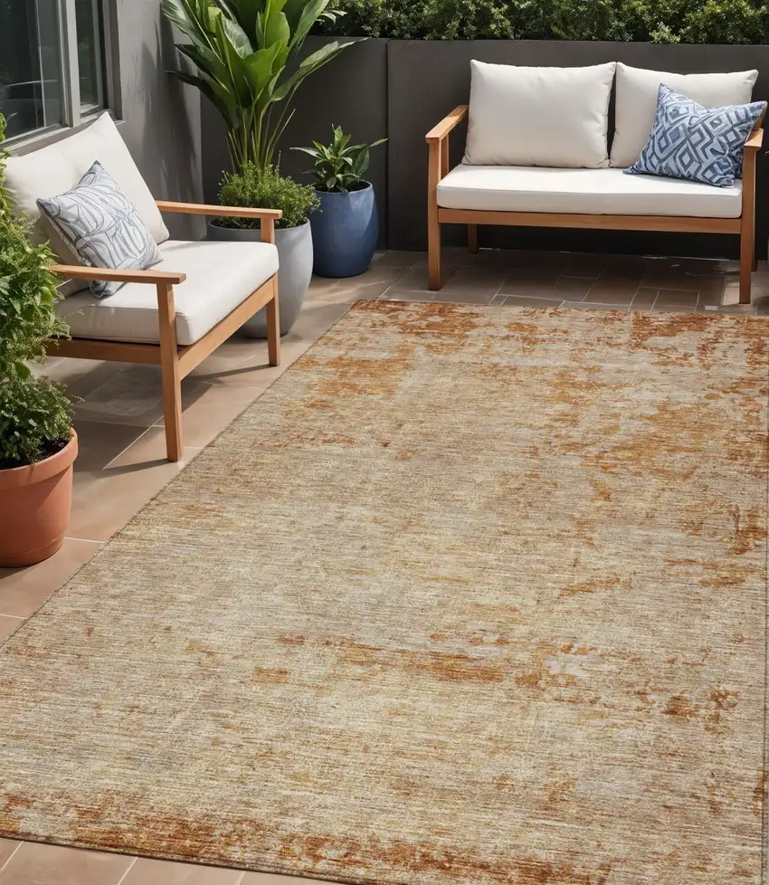 Copper And Terra Cotta Abstract Washable Indoor Outdoor Area Rug Photo 1