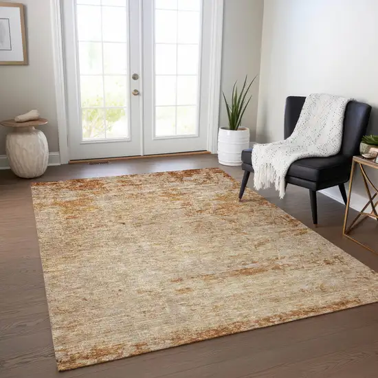 Copper And Terra Cotta Abstract Washable Indoor Outdoor Area Rug Photo 9