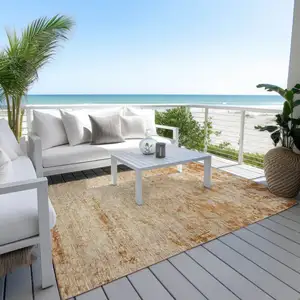 Photo of Copper And Terra Cotta Abstract Washable Indoor Outdoor Area Rug