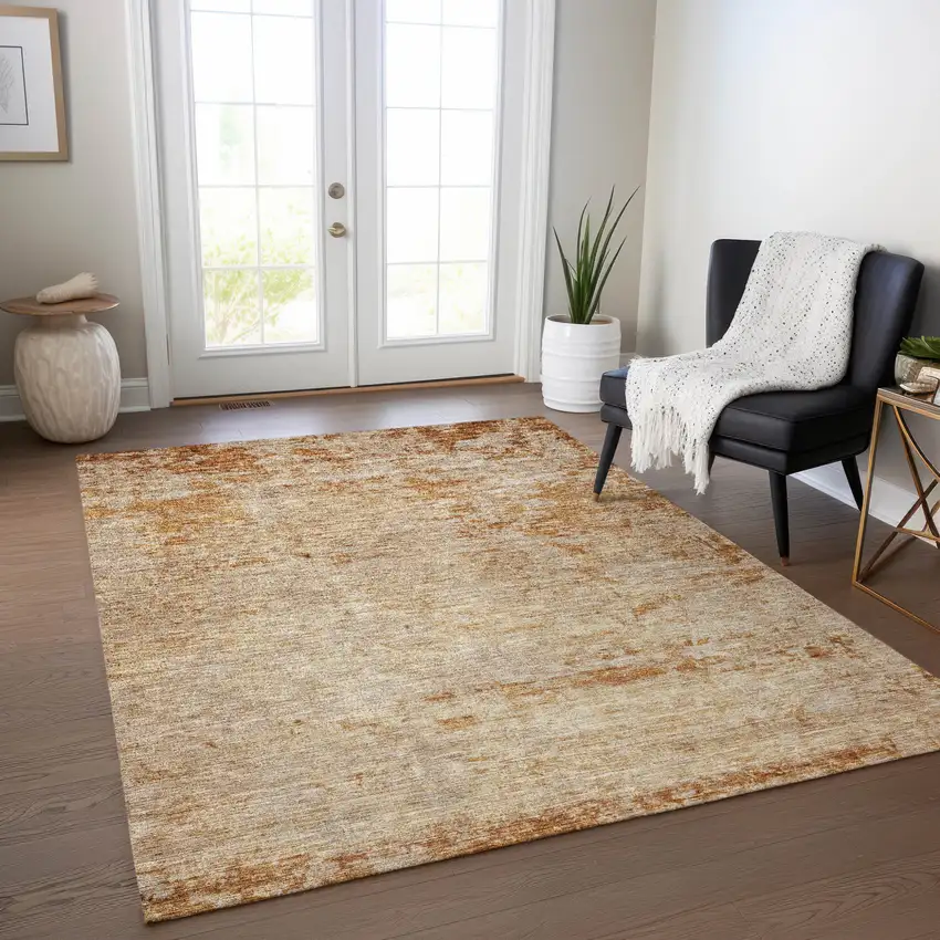 Copper And Terra Cotta Abstract Washable Indoor Outdoor Area Rug Photo 9