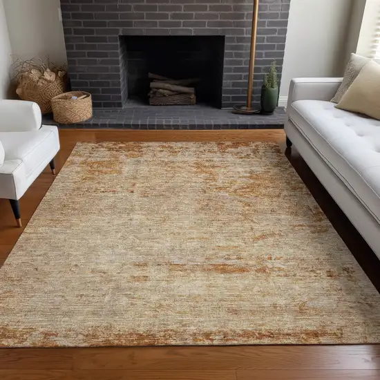 Copper And Terra Cotta Abstract Washable Indoor Outdoor Area Rug Photo 9