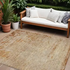 Photo of Copper And Terra Cotta Abstract Washable Indoor Outdoor Area Rug