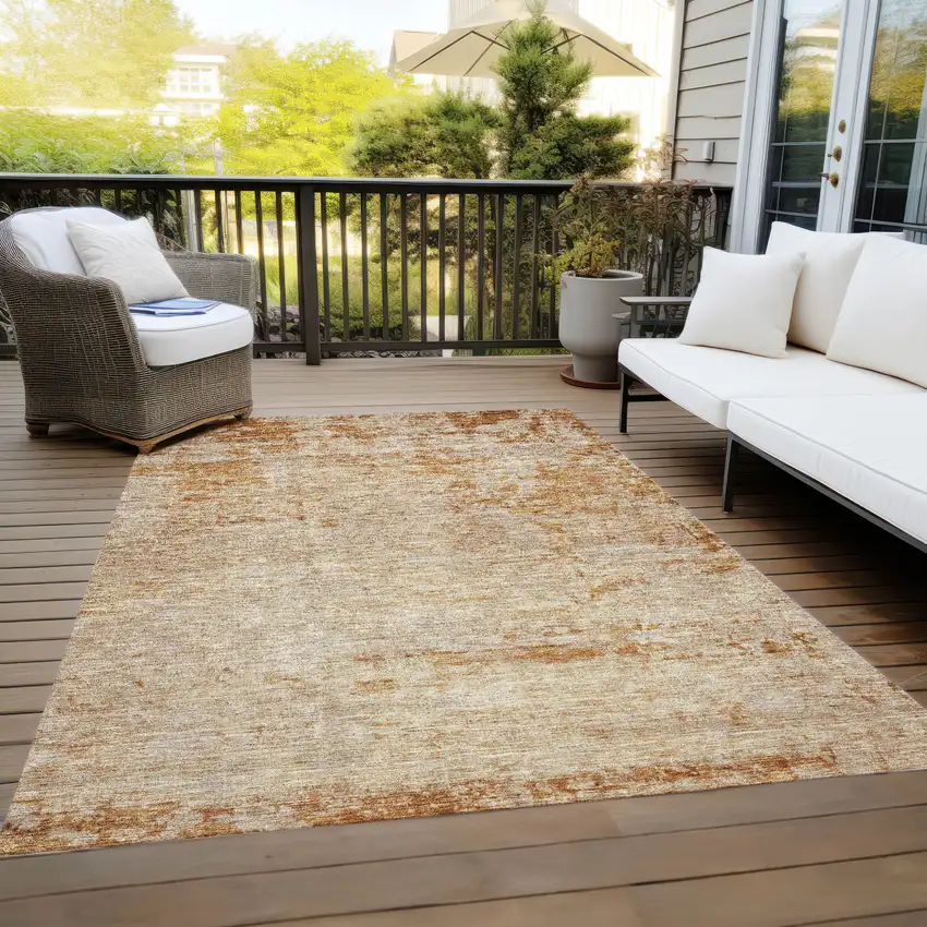 Copper And Terra Cotta Abstract Washable Indoor Outdoor Area Rug Photo 9