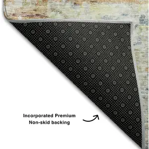 Photo of Copper Beige And Blue Striped Washable Area Rug With UV Protection