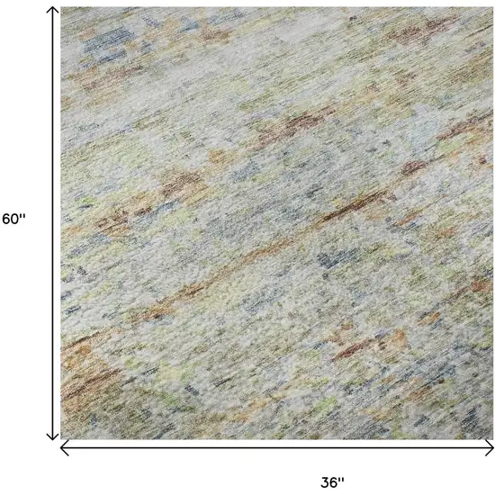 Copper Beige And Blue Striped Washable Area Rug With UV Protection Photo 9