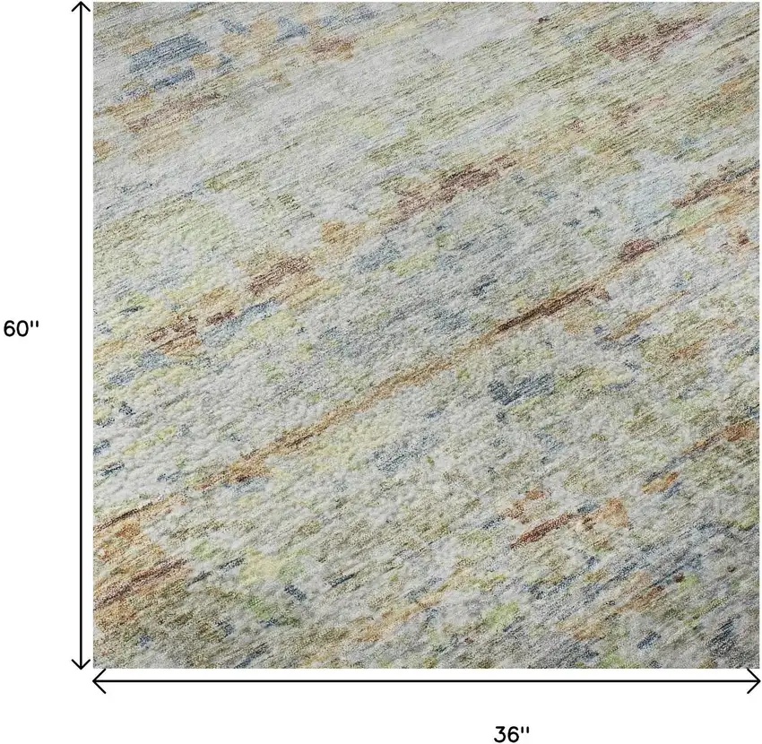 Copper Beige And Blue Striped Washable Area Rug With UV Protection Photo 9