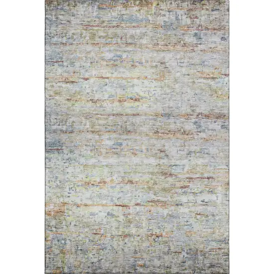 Copper Beige And Blue Striped Washable Area Rug With UV Protection Photo 5