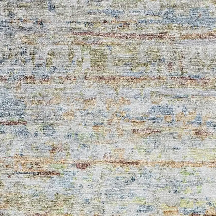 Copper Beige And Blue Striped Washable Area Rug With UV Protection Photo 3