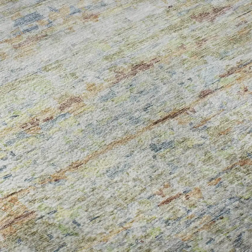 Copper Beige And Blue Striped Washable Area Rug With UV Protection Photo 1