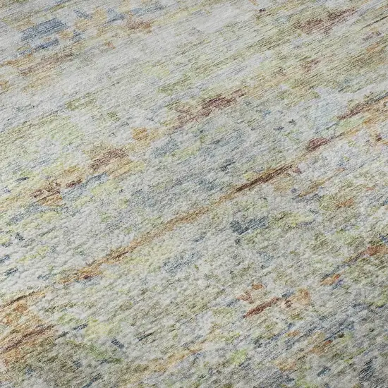 Copper Beige And Blue Striped Washable Area Rug With UV Protection Photo 1