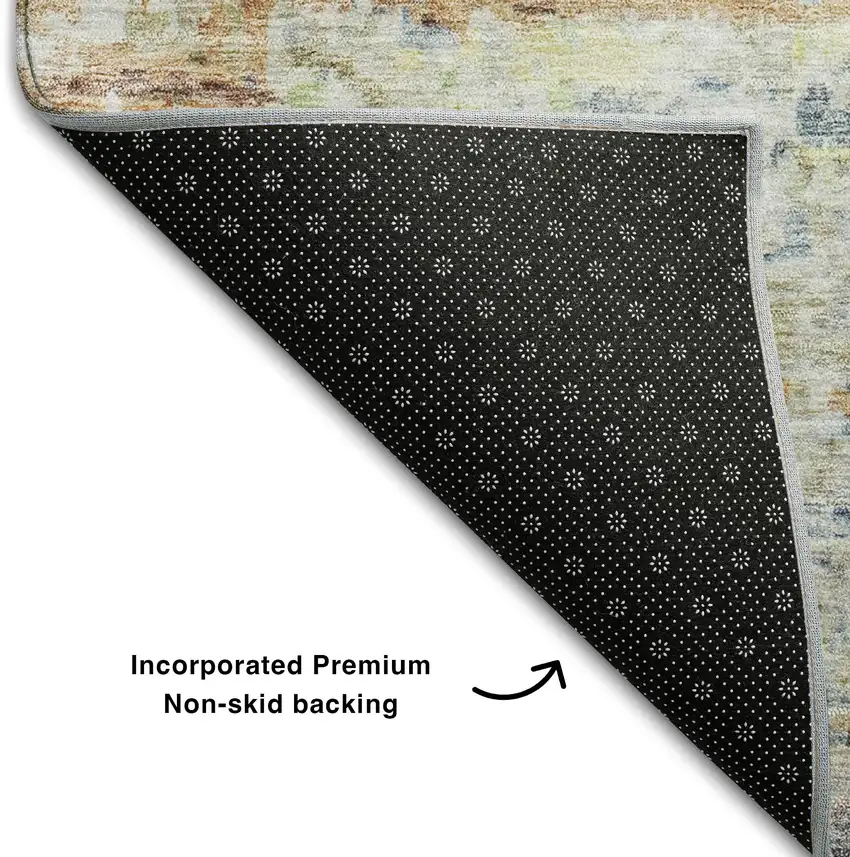 Copper Beige And Blue Striped Washable Area Rug With UV Protection Photo 7