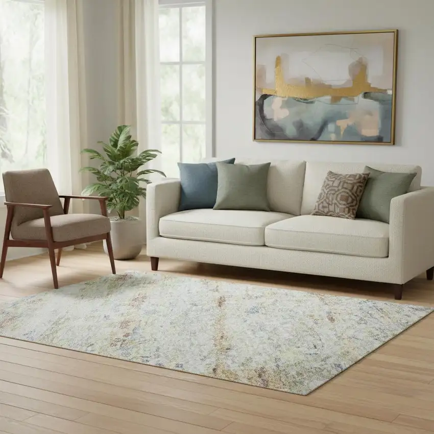 Copper Beige And Blue Striped Washable Area Rug With UV Protection Photo 2