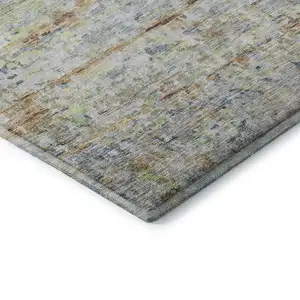 Photo of Copper Beige And Blue Striped Washable Area Rug With UV Protection