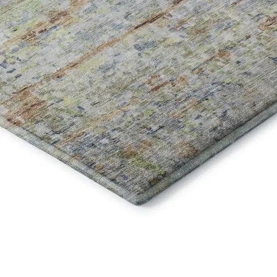 Copper Beige And Blue Striped Washable Area Rug With UV Protection Photo 8