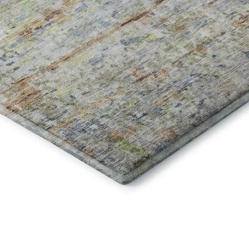 Copper Beige And Blue Striped Washable Area Rug With UV Protection Photo 8