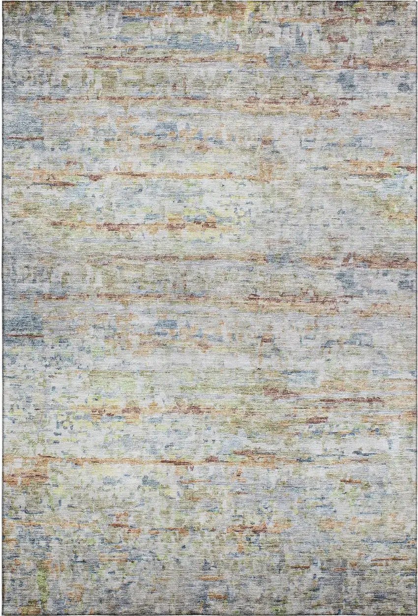 Copper Beige And Blue Striped Washable Area Rug With UV Protection Photo 6