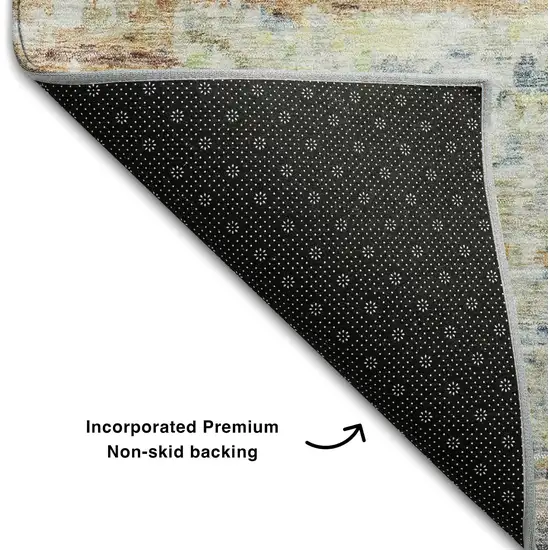 Copper Beige And Blue Striped Washable Area Rug With UV Protection Photo 6