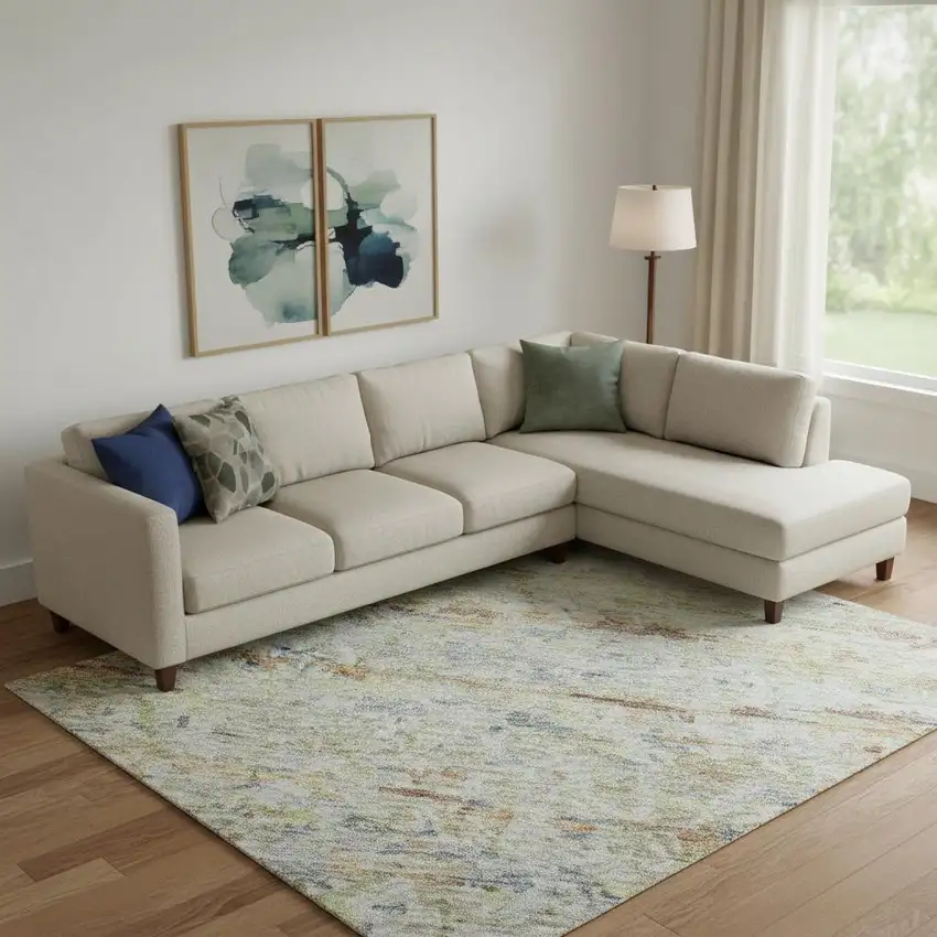 Copper Beige And Blue Striped Washable Area Rug With UV Protection Photo 2