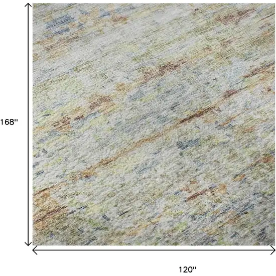 Copper Beige And Blue Striped Washable Area Rug With UV Protection Photo 9