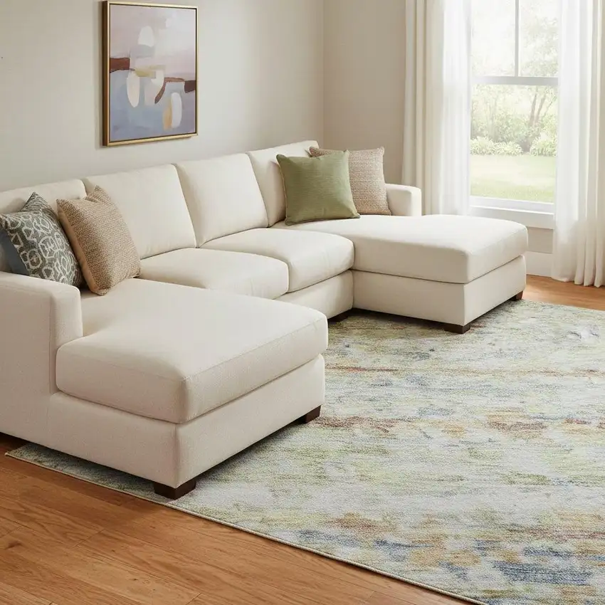 Copper Beige And Blue Striped Washable Area Rug With UV Protection Photo 2