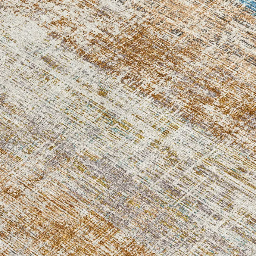 Copper Beige And Blue Striped Washable Indoor Outdoor Area Rug Photo 2