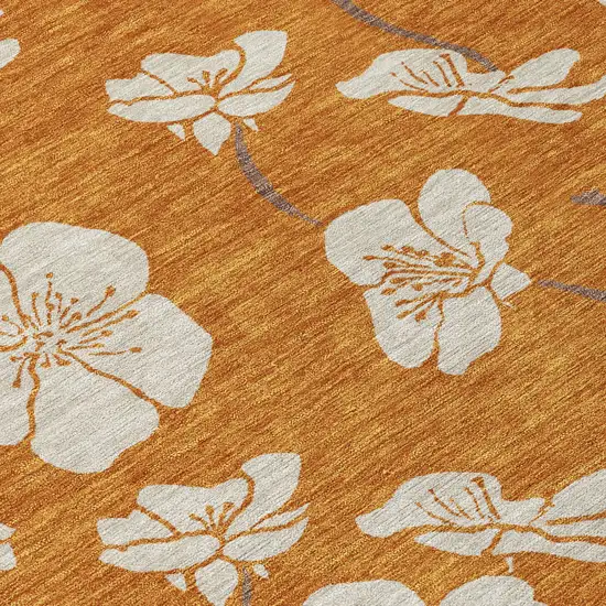 Copper Beige And Brown Floral Washable Indoor Outdoor Area Rug Photo 6