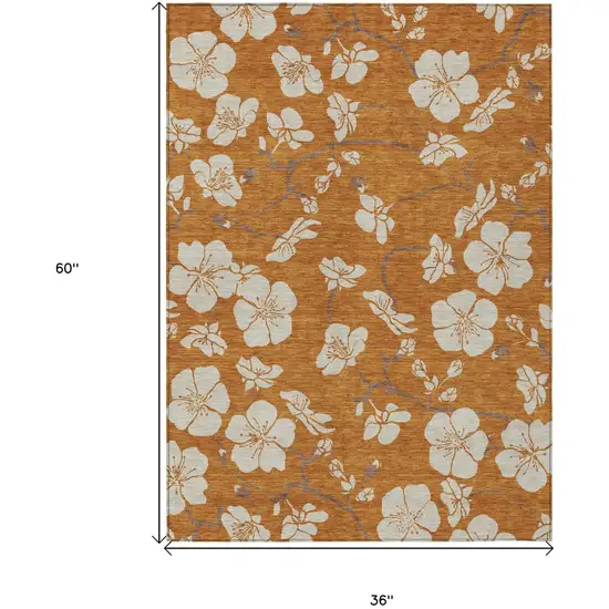 Copper Beige And Brown Floral Washable Indoor Outdoor Area Rug Photo 3