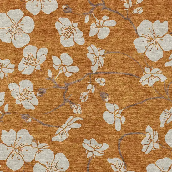 Copper Beige And Brown Floral Washable Indoor Outdoor Area Rug Photo 7