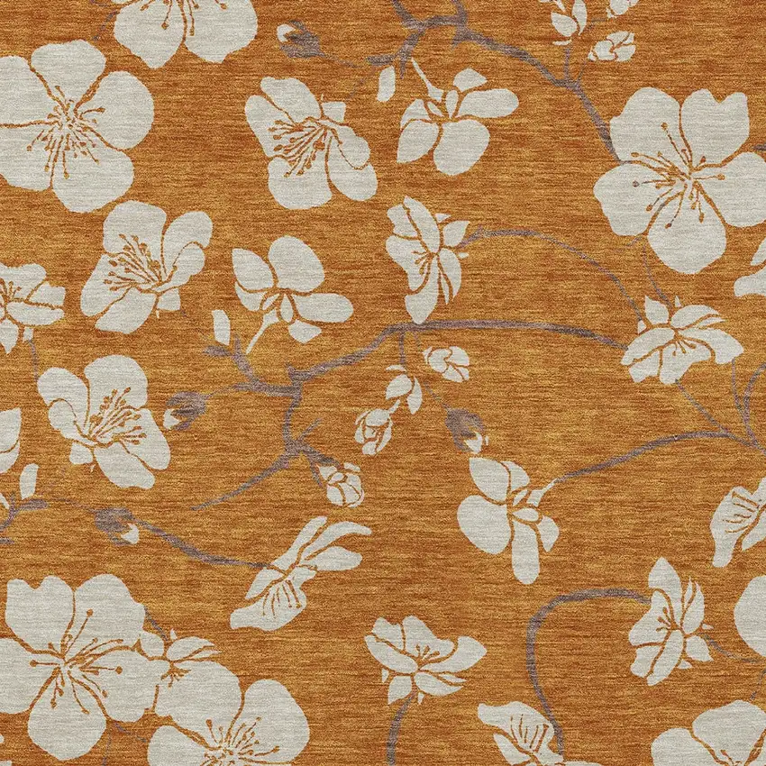 Copper Beige And Brown Floral Washable Indoor Outdoor Area Rug Photo 7