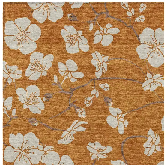 Copper Beige And Brown Floral Washable Indoor Outdoor Area Rug Photo 7