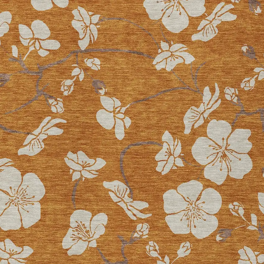 Copper Beige And Brown Floral Washable Indoor Outdoor Area Rug Photo 7