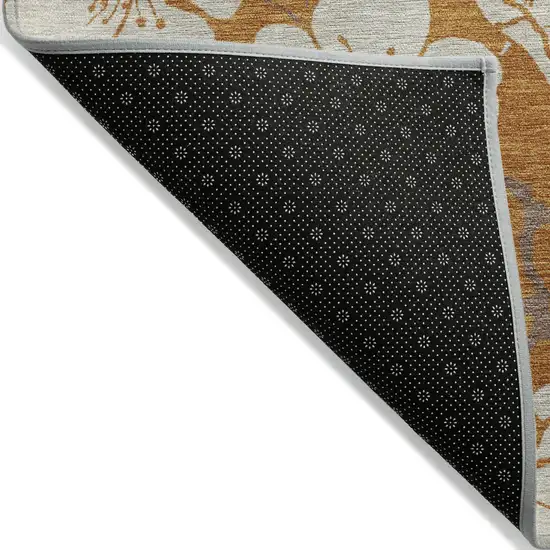 Copper Beige And Brown Floral Washable Indoor Outdoor Area Rug Photo 4