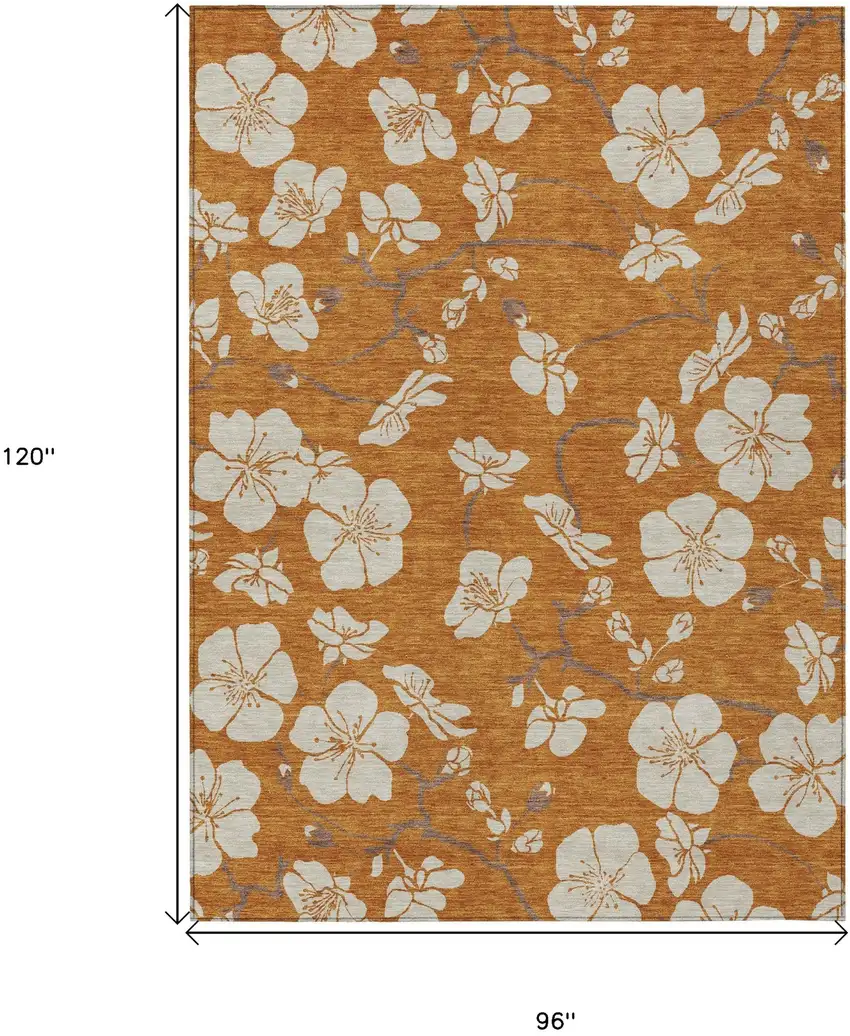 Copper Beige And Brown Floral Washable Indoor Outdoor Area Rug Photo 3