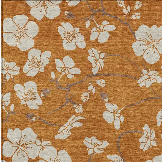 Copper Beige And Brown Floral Washable Indoor Outdoor Area Rug Photo 7