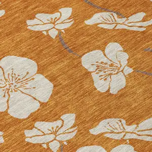 Photo of Copper Beige And Brown Floral Washable Indoor Outdoor Area Rug