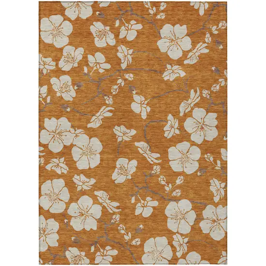 Copper Beige And Brown Floral Washable Indoor Outdoor Area Rug Photo 2