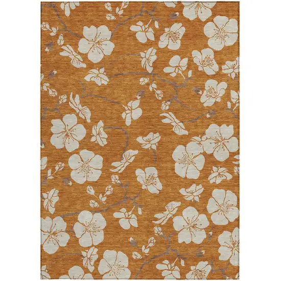 Copper Beige And Brown Floral Washable Indoor Outdoor Area Rug Photo 8