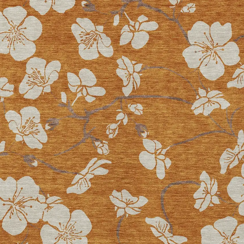 Copper Beige And Brown Floral Washable Indoor Outdoor Area Rug Photo 7