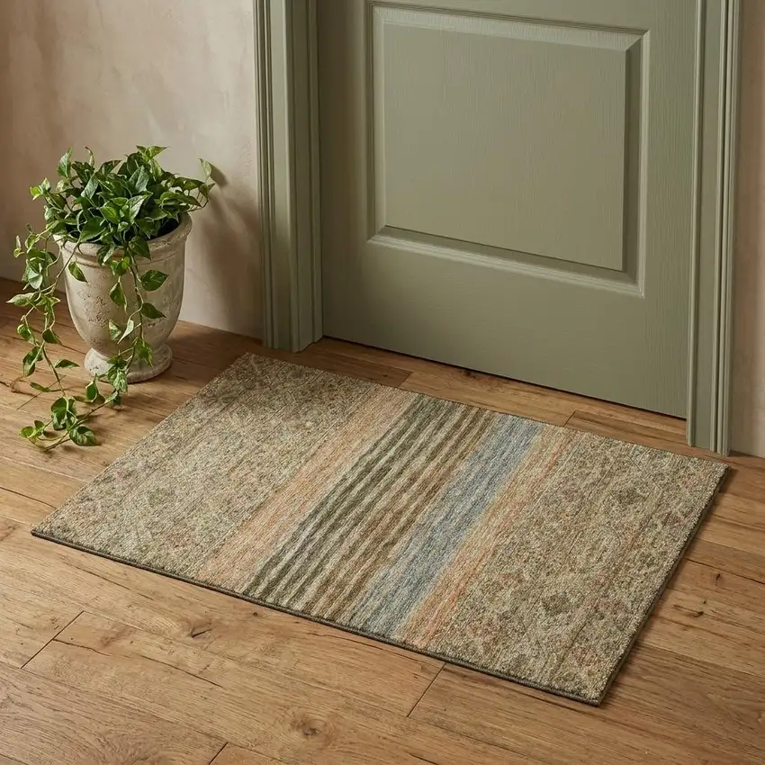 Copper Beige And Brown Striped Washable Area Rug With UV Protection Photo 1