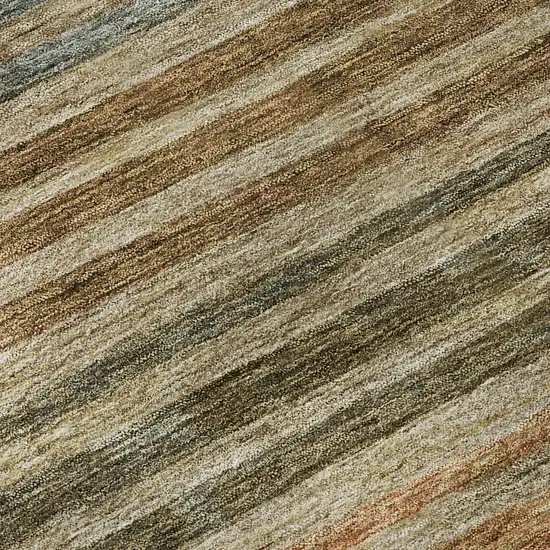 Copper Beige And Brown Striped Washable Area Rug With UV Protection Photo 9